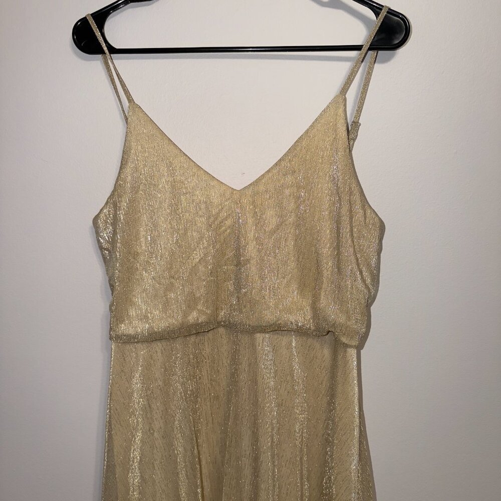 Lulus Gold Shimmer Maxi Dress Size Large Spaghetti Strap Formal - Picture 4 of 7